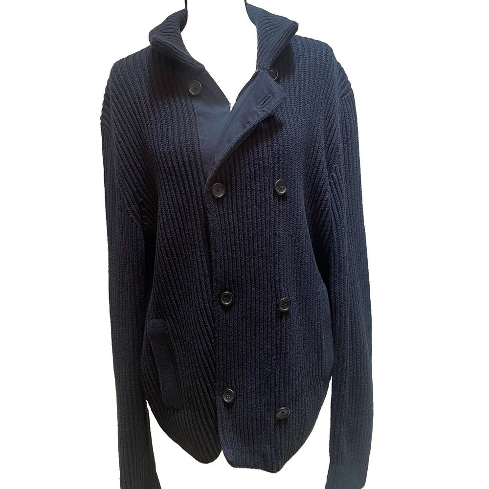 Banana Republic Ribbed Knit Cardigan Jacket Navy Blue Sz L Cotton Preppy Classic